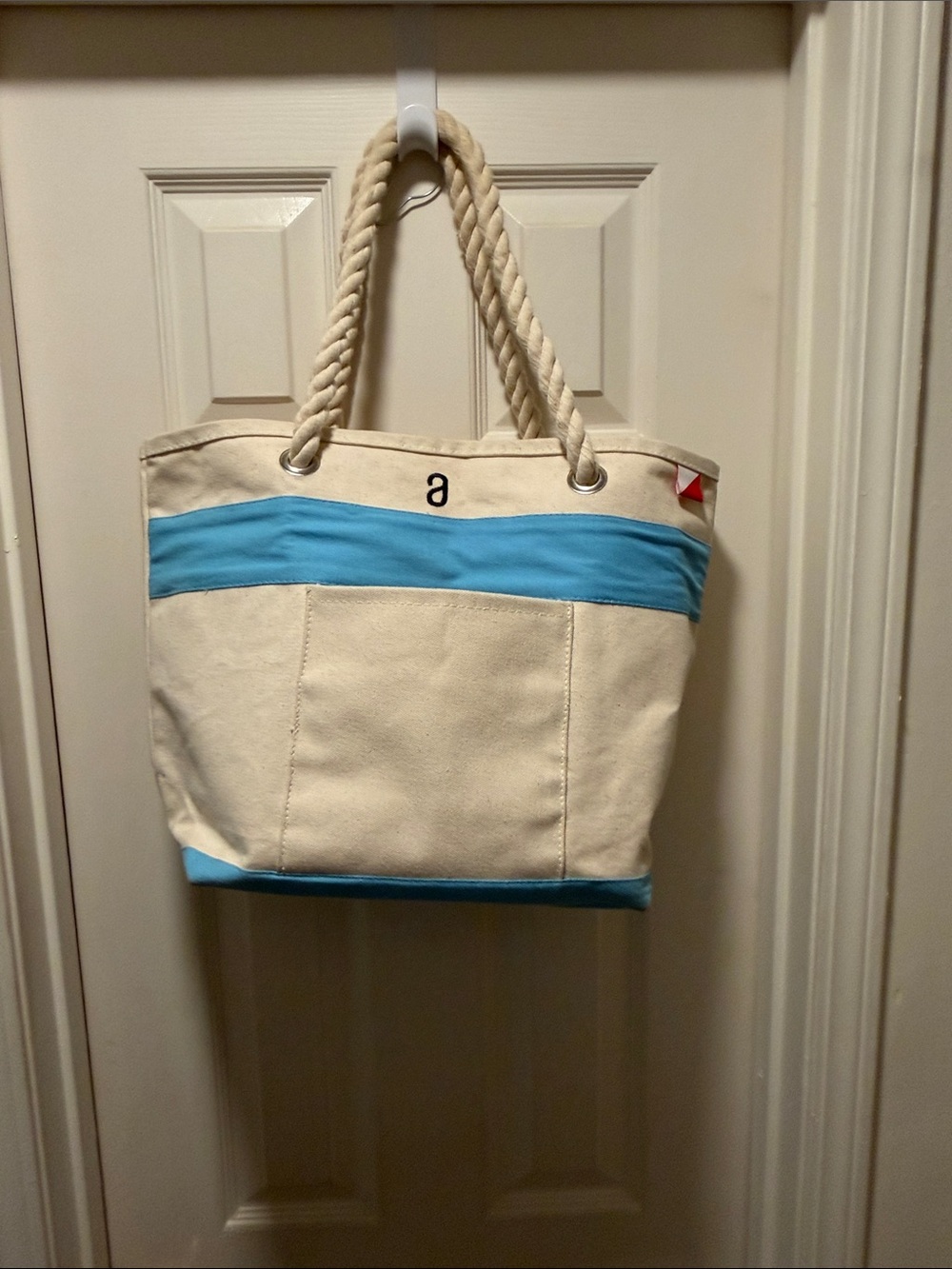 Canvas Rope Tote Bag - Cream with Blue Accent